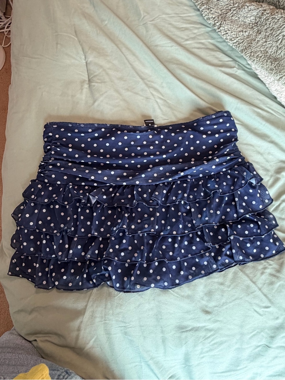 Navy Blue Polka Dot Ruffled Mini Skirt